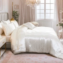 White Satin Queen Comforter Set With Sheet Set Silk Like Satin Bedding Set Geometric Plaid Pinch Pleat Luxury Bedding Comforter 8 Pieces Satin Bed Set For Women And Females Bedroom Decor With 1 Comforter  4 Pillowcases 1 Flat Shhet 1 Fitted Sheet 1 Cushion Cover - 白色 - 查看 9