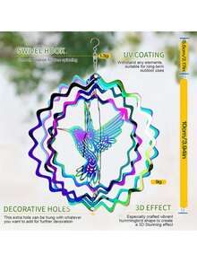 1pc Hummingbird Decoration Hanging Ornament, 3D Wind Chime, Sun Catcher, 3D Colorful Hanging Decor, Yard Decoration, Hummingbird Hanging Spinner, Owl Hanging Decor, Turtle Hanging Decor, Butterfly Hanging Decor, 3D Stainless Steel Hanging, Metal Bird Wind Spinner For Home, Garden, Yard Decoration - Multicolor - View 4