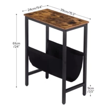 Space-Saving Rustic Brown Narrow Side Table - Bedside & End Table For Small Spaces, Particleboard & Metal Frame, Easy Assembly, 39x24x61cm - Brown - View 4