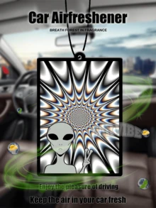 Alien Visual Illusion Effect Card Design,Car Air Fresheners - Hanging Rearview Mirror Scented Tablets, Cool Automotive Decor, Paper-Based Vehicle Air Freshener Combo Set With Assorted Designs, Gift For Friends - Multicolor - View 9