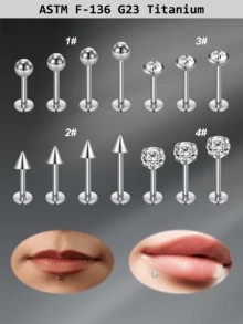 CIZME 16G 6/8/10/12mm Titanium Steel Stud Earrings, Lip Rings, Flat Back Earrings, Nose Rings, Cartilage Hoops, Lip Rings, CZ Stud Earrings For Women & Men - Silver - View 3