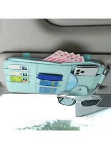 1pc Car Sun Visor Storage Bag, Leather Zippered Organizer Pouch, Multi-Function Card Holder, Suitable For Men And Women
