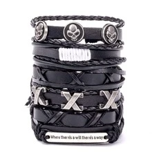 Nam Tự Làm Vòng Tay Da Bện, Phong Cách Châu Âu Và Châu Mỹ Đầu Lâu & Đính Hạt Punk Kết Hợp Tay Vật Trang Trí - Kiểu 7 - Xem 20