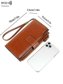 Cross-Border RFID Blocking Women's Long Wallet, Vintage Oil Wax Leather Clutch Purse, Large Capacity European And American Style For Women Wallet Mini Wallet Purse Wallet Wristlet Wallet - Multicolor - View 8