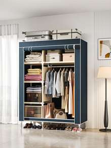 Sturdy Metal Frame Cloth Wardrobe With Fabric Exterior - Space-Saving Closet Organizer For Bedroom, Dorm Or Apartment - Includes Shelves, Hanging Rod And Stacking Area For Multi-Functional Storage And Clothing Organization | Minimalist Wardrobe | Durable Structure, Portable Closet