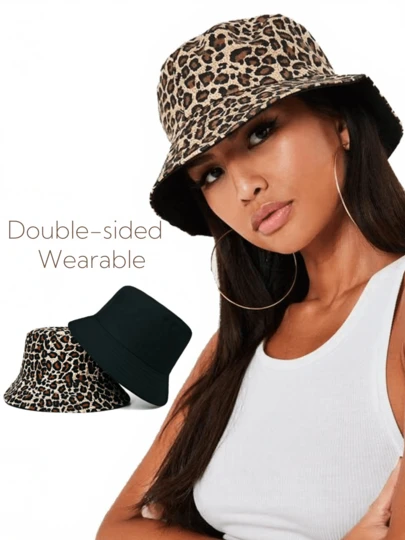 1pc Women Reversible Leopard Print Bucket Hat - Suitable For Daily Casual Outdoor Use