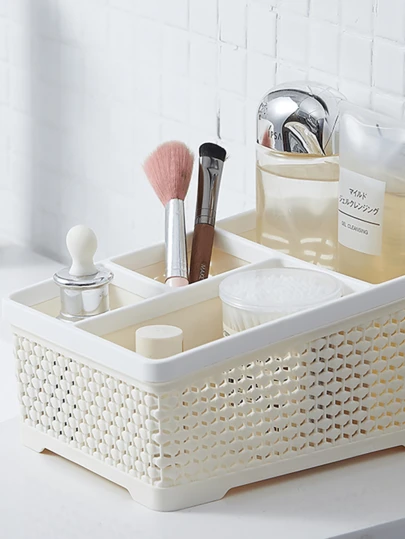 1个仿藤桌面化妆品收纳篮，家用玩具及杂物收纳篮，塑料厨房收纳篮，零食收纳篮，适用于厨房、浴室、客厅、办公室，女士礼物，圣诞礼物，女士送礼佳品