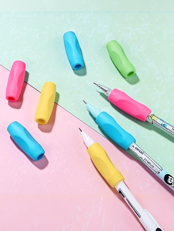4 peças de pegadores ergonômicos para lápis para iniciantes – ferramenta colorida para correção de caligrafia com design texturizado suave, pontas amarelas, verdes, rosa, azuis, laranja, roxas e vermelhas, melhora a postura e o conforto, porta-lápis para a volta às aulas
