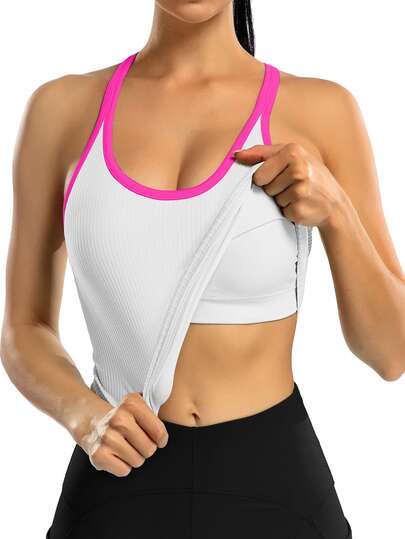 ATTRACO Women's Solid Color Round Neck Sports T-Shirt, Seamless Fitness Camisole