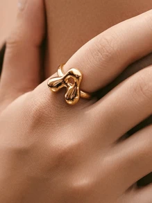 1PC Fashion 26 English Initial Chunky Rings For Women Men Opening 18K Gold Plated Smooth Stainless Steel Letter Ring European And American Style Finger Jewelry Accessories