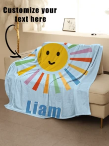 1pc Customized Text Blanket, Personalized Flannel Blanket With Text, Mother's Day Gift For Mom, Father's Day Gift For Dad, Bedding Blanket, Customized Personal Family Blanket With Name - Multicolor - View 2