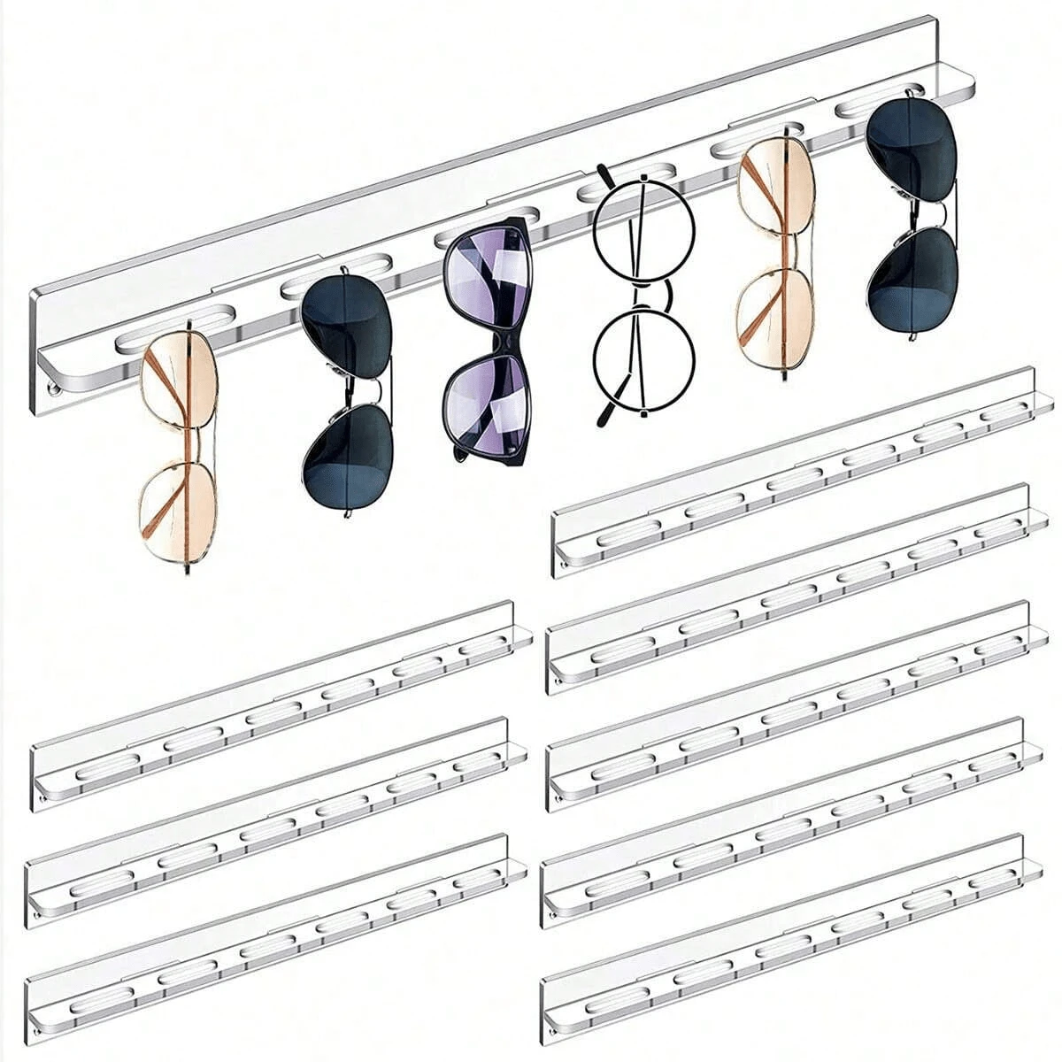 Acrylic Sunglasses Organizer Storage Wall Mounted Eyeglasses Holder Hanging Eyewear Display Rack Hanger For Entryway Shelf Bedroom Living Room Home Decor Clear Acrylic Glasses Storage Display Stand Aesthetic Organization Solution