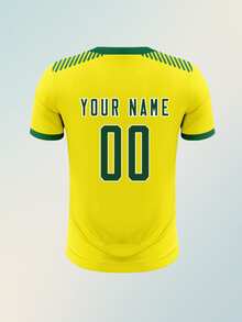 Camiseta de fútbol personalizada para hombres con nombre de equipo y número personalizados, tela ligera y cómoda, camiseta de transferencia de calor, camiseta con degradado amarillo y verde - Amarillo - Ver 4