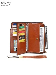 Cross-Border RFID Blocking Women's Long Wallet, Vintage Oil Wax Leather Clutch Purse, Large Capacity European And American Style For Women Wallet Mini Wallet Purse Wallet Wristlet Wallet - Multicolor - View 10