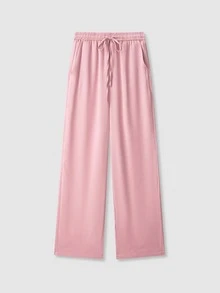 2 Pieces Textured Loose Solid Color Double-Breasted Blazer And Pockets Suit Pants Elegant Suit Set - Pink - View 5