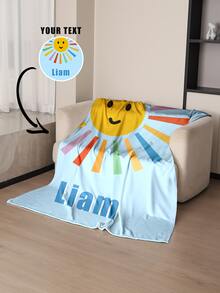 1pc Customized Text Blanket, Personalized Flannel Blanket With Text, Mother's Day Gift For Mom, Father's Day Gift For Dad, Bedding Blanket, Customized Personal Family Blanket With Name - Multicolor - View 4