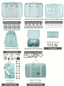 8/1 Piece Travel Organization Set, Includes Foldable Luggage Bag, Toiletry Bag, Garment Organizer Compression Packing Cubes, Suits For Clothes, Underwear, Shoes, Holiday Supplies, Great Gift For Mother, Women