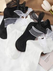 6 Pairs Of Women's Soft Lace Mid-Calf Socks, Athletic Socks Stylish And Cute Everyday Fashion For Spring/Summer, Perfect For Back To School And Valentine's Day - Multicolor - View 6