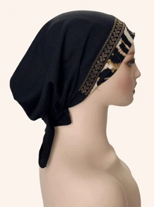 1pc Women's Elastic Knit Leopard Print Trim Splicing Soft Headband With Rhinestone Decor, Fashionable Headwear For Daily Wear, All Seasons