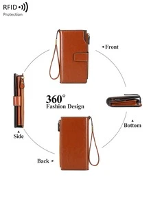 Cross-Border RFID Blocking Women's Long Wallet, Vintage Oil Wax Leather Clutch Purse, Large Capacity European And American Style For Women Wallet Mini Wallet Purse Wallet Wristlet Wallet - Multicolor - View 11