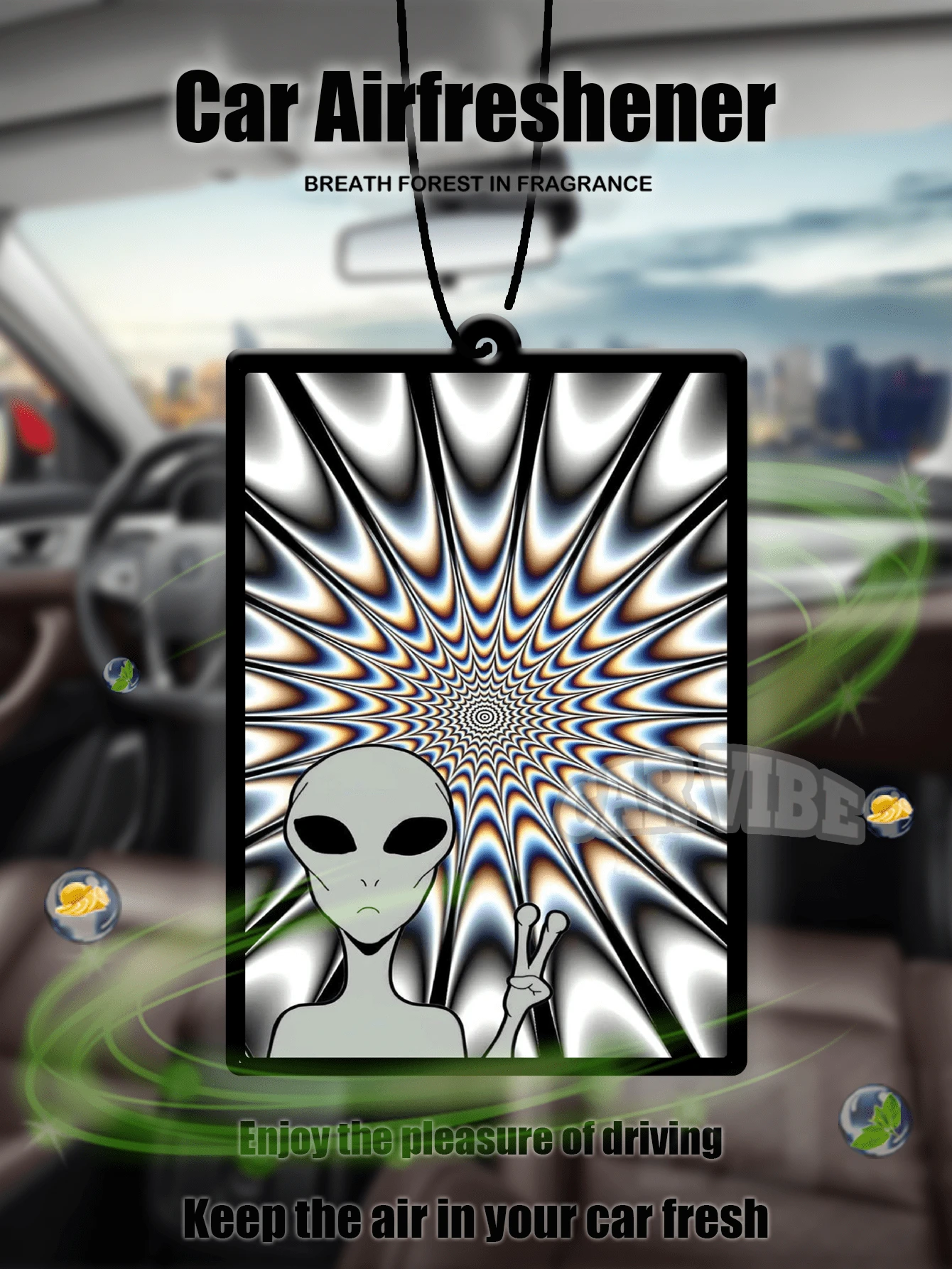 Alien Visual Illusion Effect Card Design,Car Air Fresheners - Hanging Rearview Mirror Scented Tablets, Cool Automotive Decor, Paper-Based Vehicle Air Freshener Combo Set With Assorted Designs, Gift For Friends - Multicolor - View 1