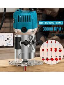 电动木工雕刻机 800W 110v-铝合金动力木工手动修边机，配备链锯盘，美国插头，无需电池，适用于修边、倒角和缺口 - 美規A型插(110-127V) - 查看 8