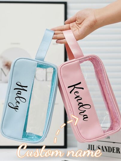 1pc Customized Waterproof Travel Cosmetic Bag, Personalized Bridesmaid Gift, Party & Travel Gift With Custom Name