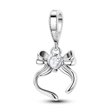 1 pingente de laço rosa prateado, pingente em forma de borboleta incrustado com zircônia cúbica, pingente de borla em forma de coração, adequado para pulseiras, joias faça você mesmo, joia de presente em estilo doce para mulheres