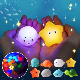 1 Set de 4 piezas-Juguete de baño para niños con luz LED que se ilumina, juguete de animales resistente al agua y flotante para niños
