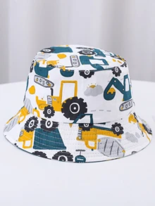 1pc Kids Cartoon Excavator Printed Bucket Hat - White - View 2
