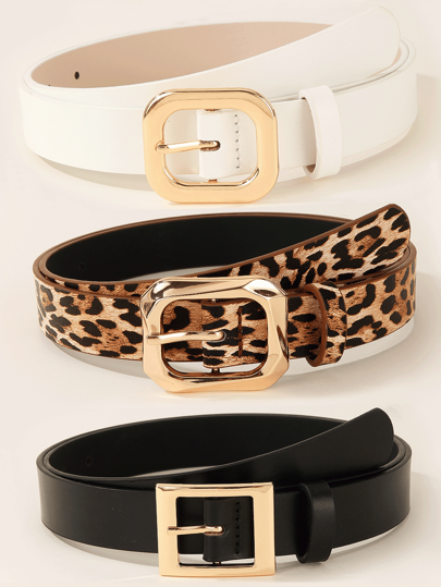 3 قطع/مجموعة من أحزمة الإبزيم المربعة الذهبية، مناسبة للفساتين وتي شيرتات والبنطلونات الكاجوال، أنيقة وعصرية للنساء للعمل المكتبي والاستخدام اليومي في الصيف والمدرسة والخريف وعيد الهالوين