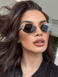 1 buc Ochelari de vedere cu ramă mică ovală la modă pentru femei, ochelari de vedere fără ramă metalică, potriviți pentru ținute zilnice pentru vacanța de vară la plajă, în aer liber, călătorii