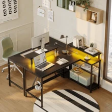 2025-NEWLights Compact Corner Desk With Shelves Reversible Computer Desk With Hooks For Home Office Bedroom Small Space 106.5CM - 132.5CM - View 5