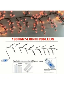 1 件 1.9 米/6.23 英尺 - 96LED 樱花藤灯（粉色/蓝色），USB 供电，8 种闪烁模式，灵活可弯曲，适用于家居装饰/童话花园/房间装饰/墙壁装饰/庭院装饰/节日派对/游戏室/办公室装饰 - 粉色 - 查看 11
