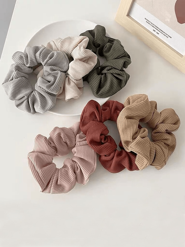 6 Peças Elásticos de Cabelo Tricotados em Cor Sólida Simples para Mulheres, Acessórios de Cabelo Elegantes e Minimalistas para Uso Diário, Atividades ao Ar Livre, Maquiagem, Combinar com Looks, Etc. Casual, Scrunchie para Escola