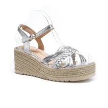 Revreal Braided Contrast Wedge Espadrille Sandals Vintage Summer Bohemian - Silver - View 4