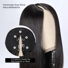 MAMUSHOW 200% Density V Part Wig Human Hair Straight 8-14 Inch BoB V Part Wig For Women Clip In Half Wig Beginner Friendly No Lace No Glue No Sew In 16-32 Inch - Natural Black - 查看 3
