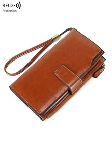 Cross-Border RFID Blocking Women's Long Wallet, Vintage Oil Wax Leather Clutch Purse, Large Capacity European And American Style For Women Wallet Mini Wallet Purse Wallet Wristlet Wallet - Multicolor - View 5