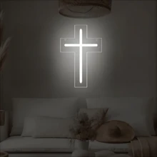 USB 供电 LED 霓虹灯十字架标志，基督教信仰壁挂式遥控器，适用于卧室、客厅、宗教家居装饰和精神礼物