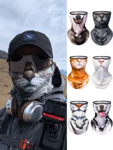 1pc Outdoor Sports Breathable Animal Printed Mask, Orange Cat Riding Covering Mask, Funny Animal Face Scarf, Ear Loop All-In-One Protective Mask With Neck Coverage - Multicolor - View 2