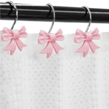 12 Stücke moderne minimalistische rosa Schleifen Dekorative Duschvorhang Haken, Badezimmer Accessoires, Badezimmer Dekoration, Wohnen Vorhang Haken - Pink - Übersicht 3