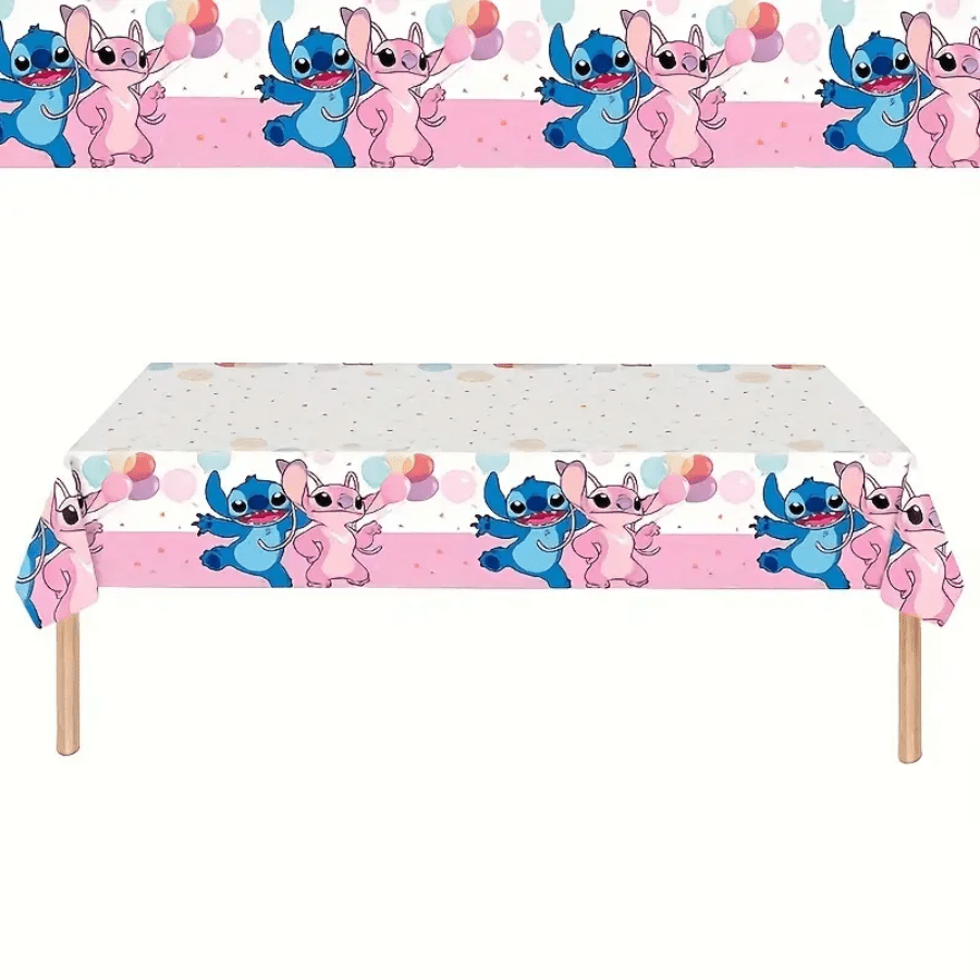 bandai Toalha de Mesa de Plástico Princesa Disney Stitch e Anjo - Balões Coloridos e Estampa de Bolinhas, Decoração de Festa Descartável e Durável para Aniversários, Casamentos, Piqueniques e Feriados | Superfície Fácil de Limpar, Decoração de Mesa Temática Disney