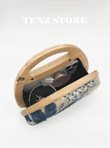 1pc Random Pattern Design Wicker Bag, Sculptedstyle Colorful PVC Sequin Floral Pattern Mesh Embroidery Wooden Handle Women's Clutch Bag, Fashion Sparkly Vacay Vibes Summer Bag For Leisure, Holiday Party/ Vacation, Fits All Vanilla Style, Suitable For Beach Mode On, Vacay Romance, Summer Vibes
