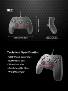 FANTECH Wired Gaming Controller, Classic Gaming Controller, For Windows PC/PS3, With 6ft Cable, Gamepad For Shot Game, Dual Vibration Feedback Motors, Black - Black - View 10