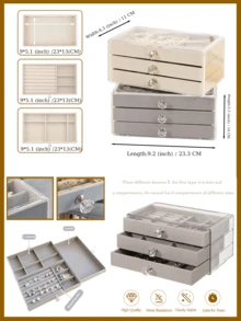 Organizador de joyería de acrílico de 3 niveles, cajones forrados de terciopelo premium, estuche de exhibición transparente, almacenamiento elegante para aretes, anillos, collares y pulseras, regalo perfecto para el día de San Valentín, el día de la madre, cumpleaños y Navidad