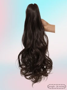 Extensions de cheveux pour queue de cheval, griffes d'extensions de cheveux pour queue de cheval 66,04 cm (26 pouces) Boucles synthétiques ondulées Perruque de queue de cheval Pince à cheveux moelleuse quotidienne pour femmes (multicolore) - Dark Brown - Voir 2