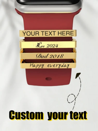 1/2 Pieces Custom Text Strap Decoration, Silver, Gold, Rose Gold Applicable Silicone Smart Strap Accessories For Valentine's Day, Easter, Mother's Day, Father's Day, Christmas Gifts For Lovers, Friends, Couples And Students For Daily Wear, Anniversaries, Custom Mourning Loved Ones, Custom Commemorative Dates, Etc.