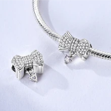 1 pingente de laço rosa prateado, pingente em forma de borboleta incrustado com zircônia cúbica, pingente de borla em forma de coração, adequado para pulseiras, joias faça você mesmo, joia de presente em estilo doce para mulheres