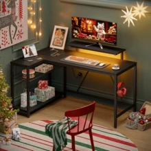 2025-NEWLights Compact Corner Desk With Shelves Reversible Computer Desk With Hooks For Home Office Bedroom Small Space 106.5CM - 132.5CM - View 3