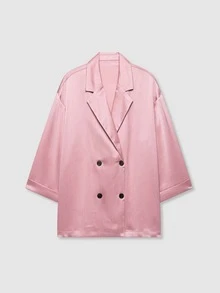2 Pieces Textured Loose Solid Color Double-Breasted Blazer And Pockets Suit Pants Elegant Suit Set - Pink - View 4